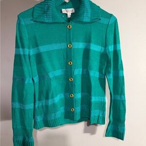 Stylish Teal Striped Cardigan Sweater